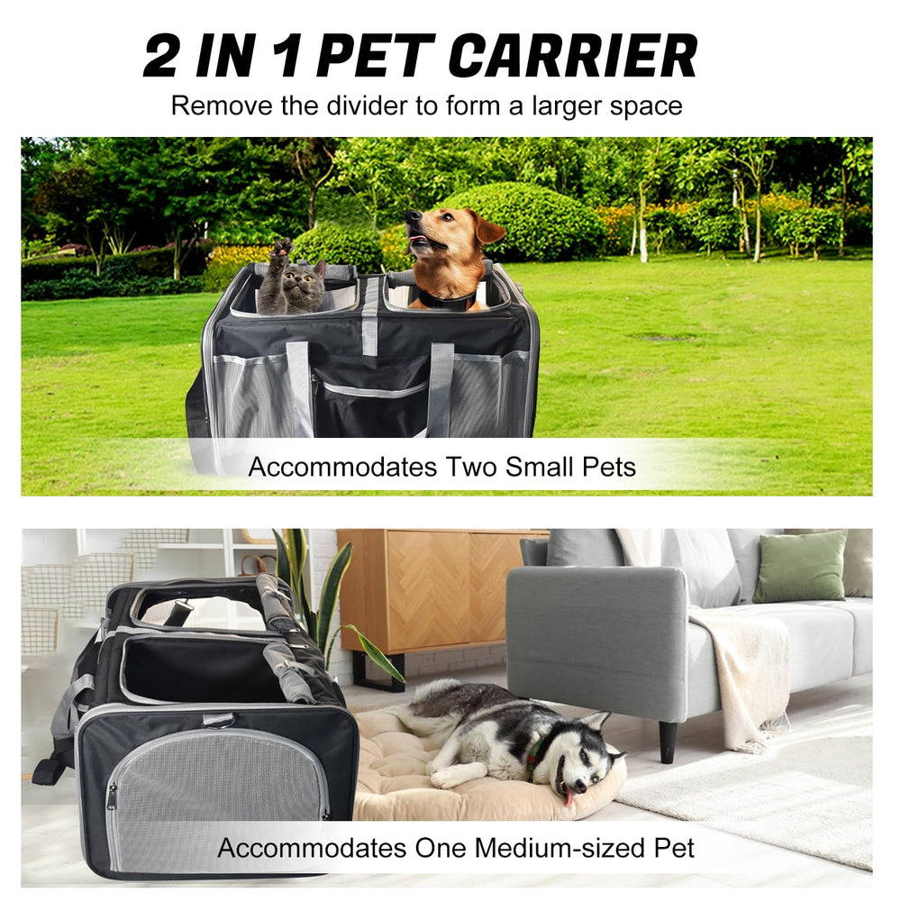Petmarket cat carrier wheels and adjustable handle enable easy movement through streets.