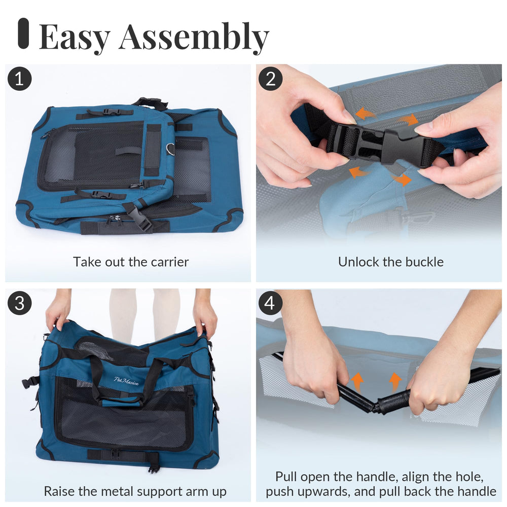 PetMasion blue Prussian design cat carrier, stylish and functional for home use.
