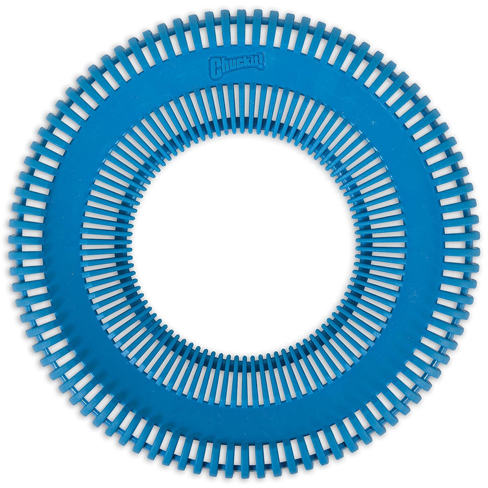 Petmate Chuckit Rugged Flyer Large, pack shot, sturdy core supports confident throws.