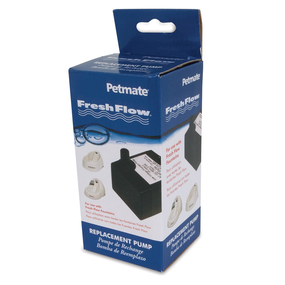 Petmate Fresh Flow Deluxe pump front view showing easy-install design for reliable hydration.