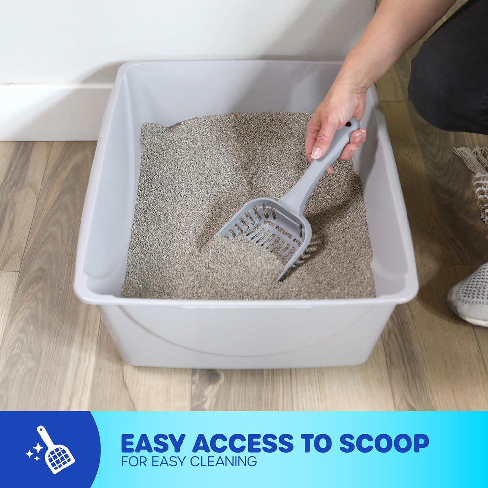 Petmate Open Litter Pan blue small—close-up rim for easy grip.