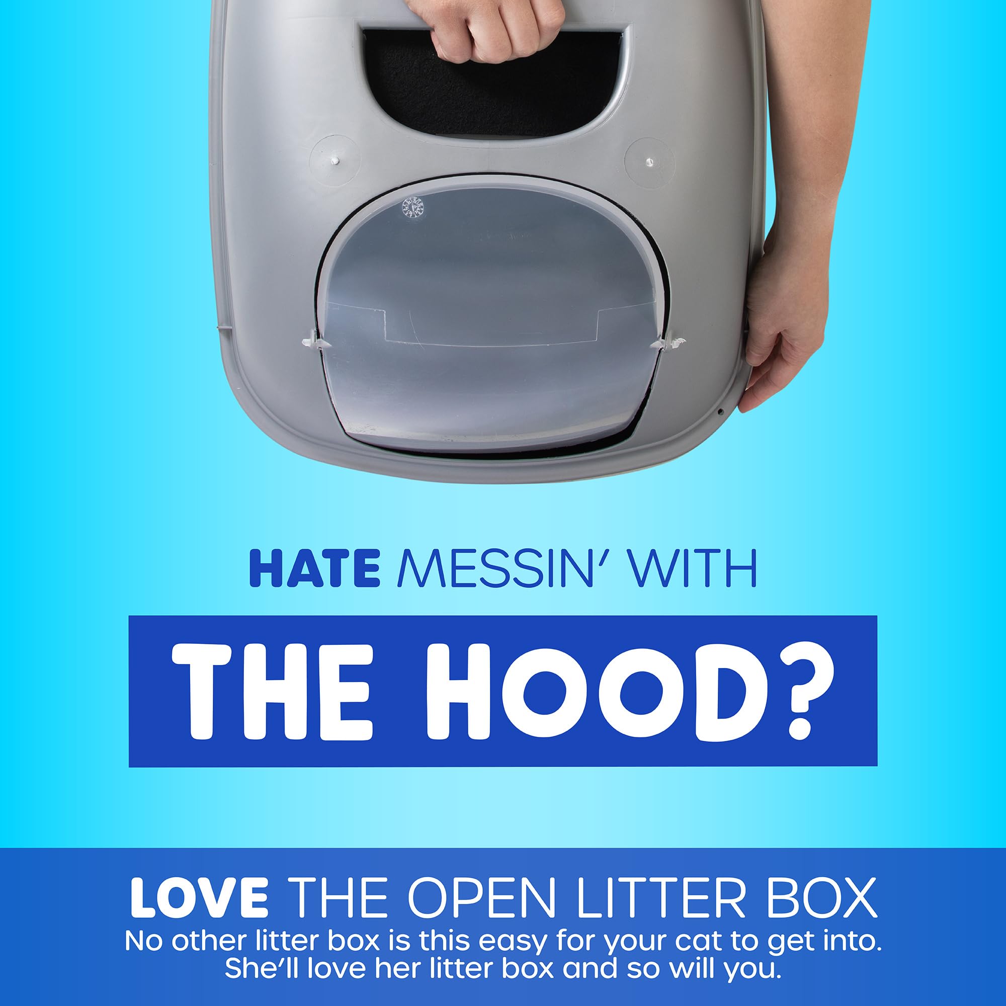Petmate Open Litter Pan blue small—inside view with litter for space.