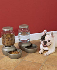 Petmate Replendish gravity waterer in use with pets demonstrates convenient, low-refill hydration