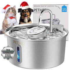 PETME2 luxury smart pet fountain with LED water-level viewing for easy hydration monitoring.