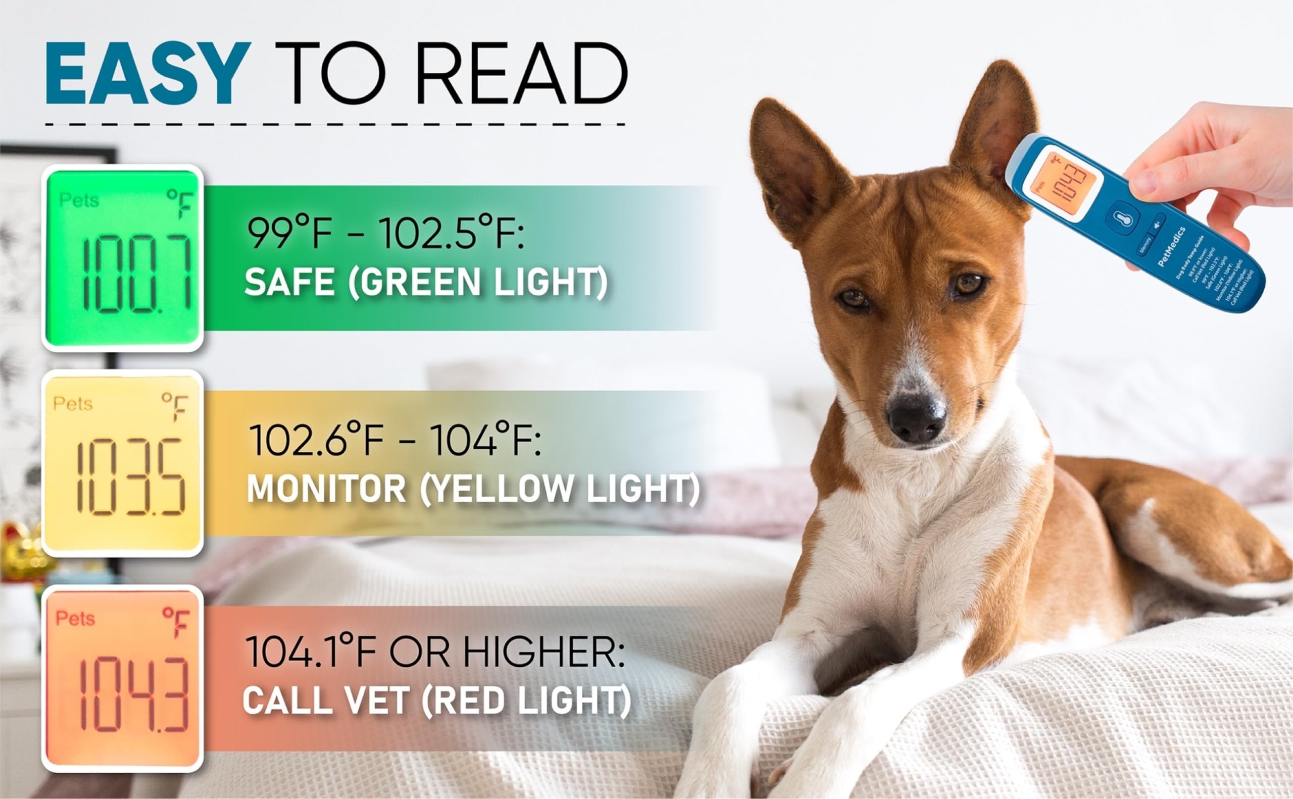 PetMedics accurate infrared sensor for canine temperature without invasive insertions.