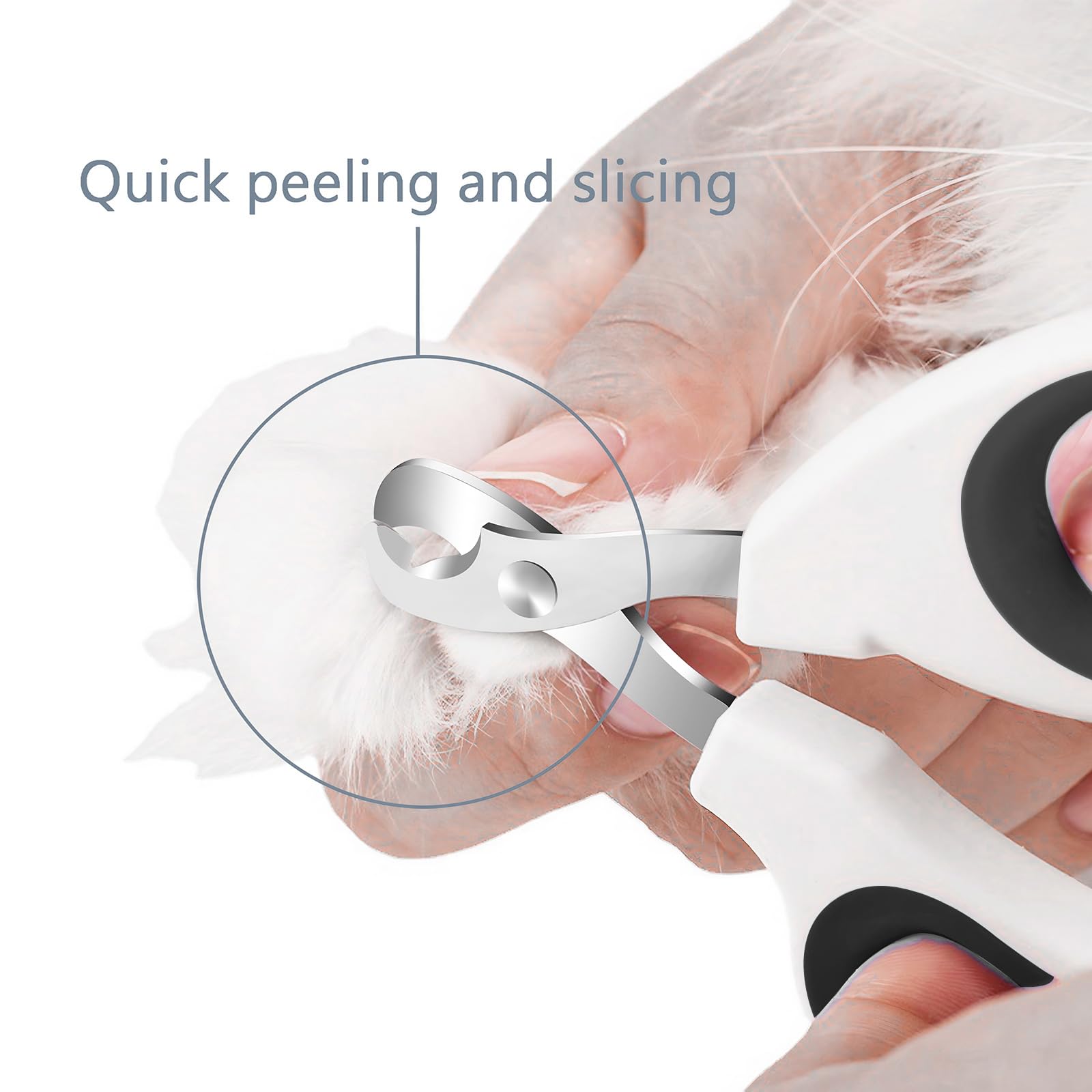 PETMGCOO nail clippers blade close-up shows sharp stainless steel edge for precise cuts