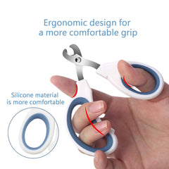 PETMGCOO cat and dog nail clippers show hypoallergenic stainless steel blade for safe grooming.