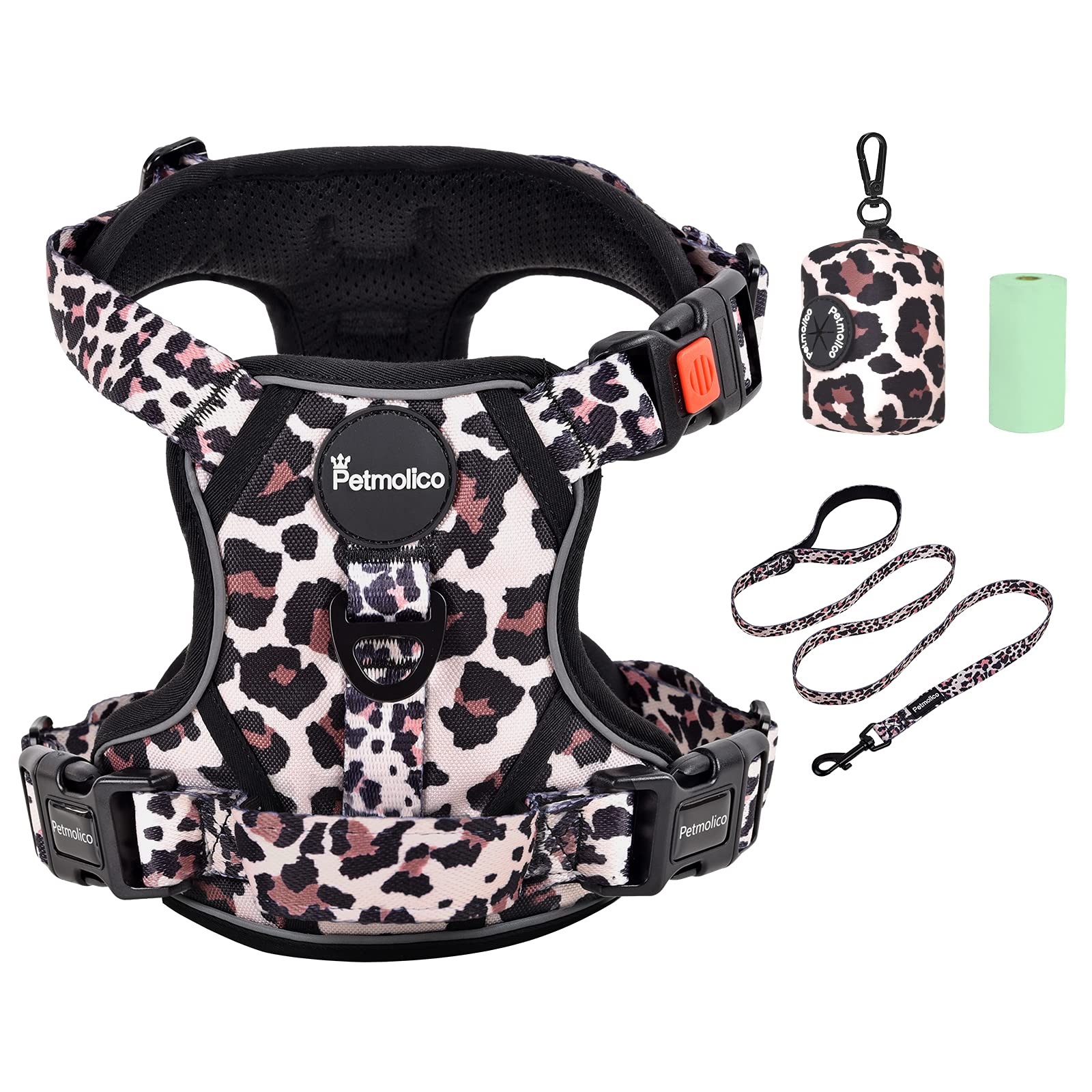 Petmolico No Pull Harness Medium Leopard – front view highlighting chest loop for training and control