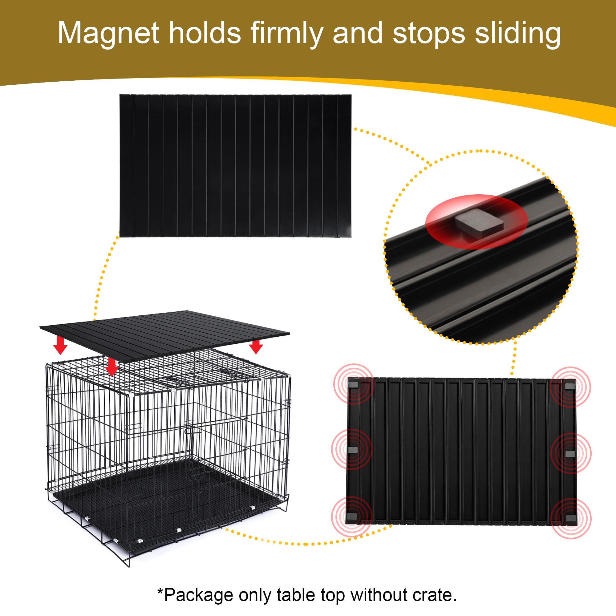 Petmystify 43.5 by 28 inches topper adds extra workspace beside the crate.