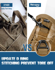 PETNANNY vest shows reinforced D-ring stitching for durability during pulls.