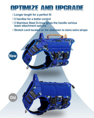 PETNANNY Tactical dog harness MOLLE system with attachment options for pouches.