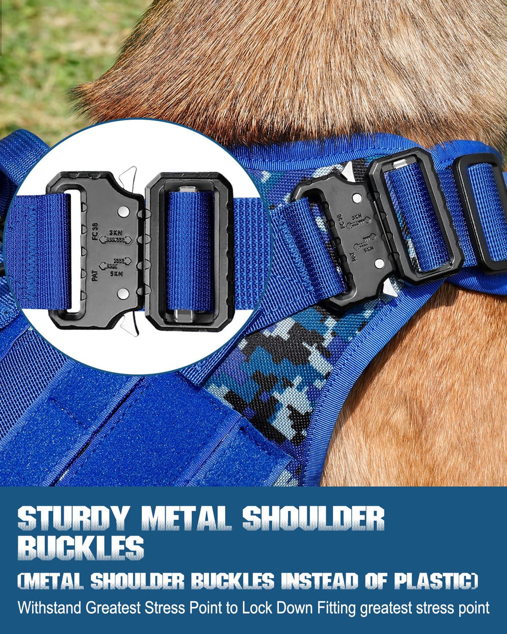 PETNANNY Tactical dog harness padded handle provides extra control during hikes.