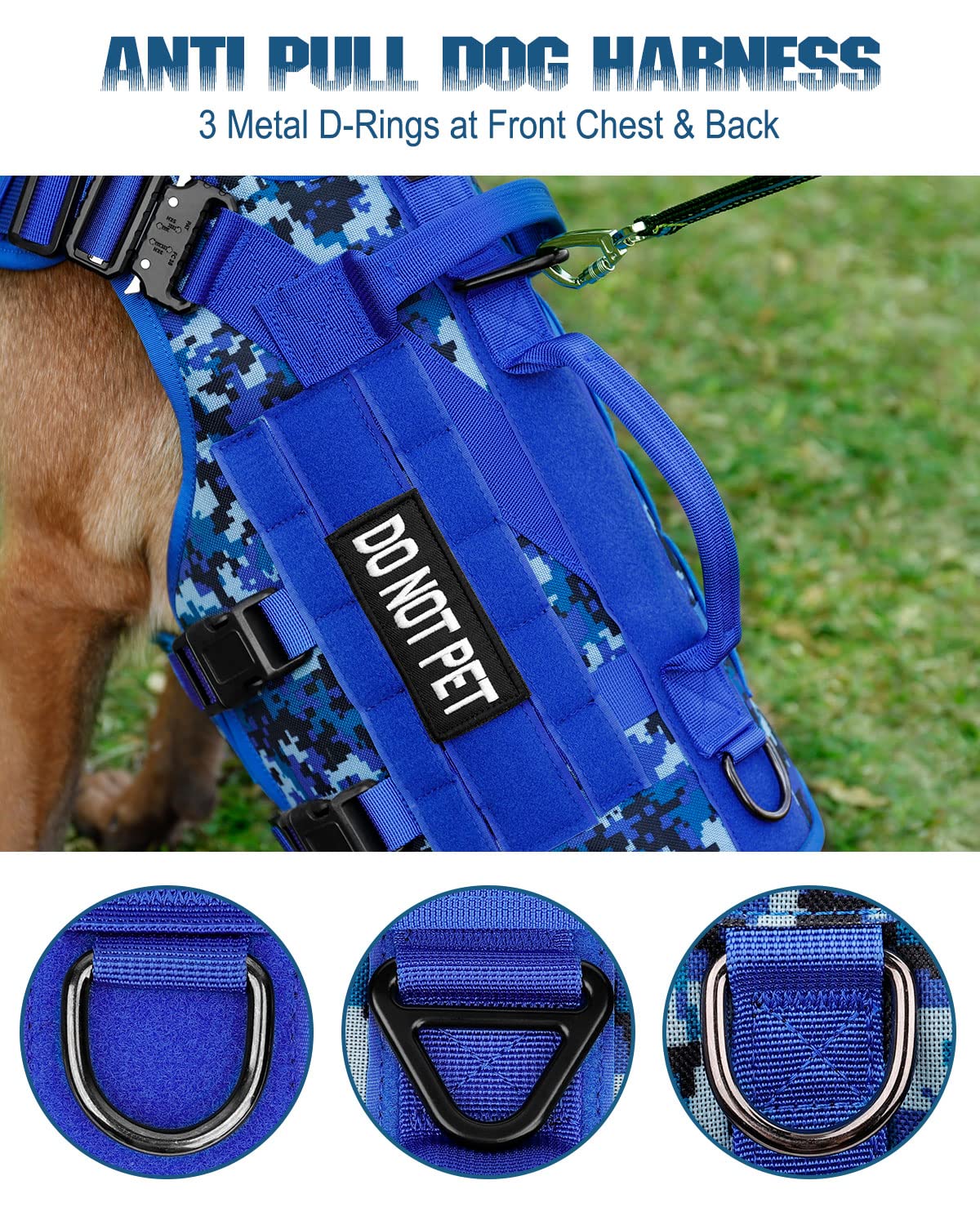 PETNANNY Tactical dog harness patch panel for customization and IDs.