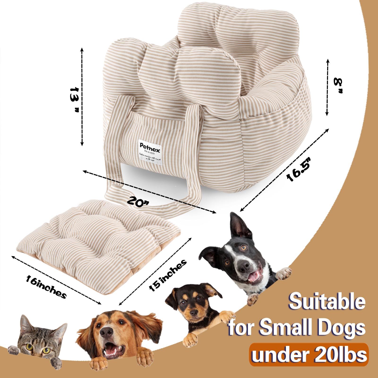 Petnex dog car seat front-pocket-strap keeps essentials within reach.