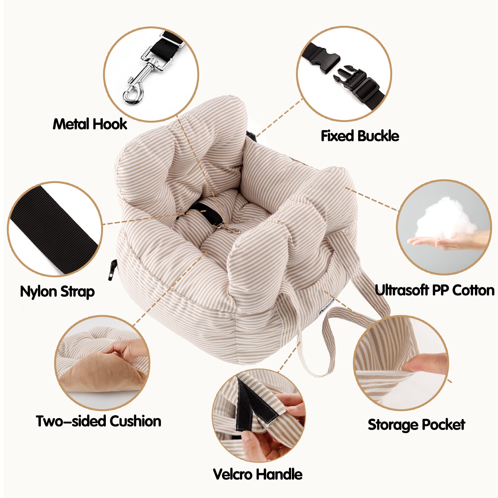 Petnex dog car seat side-pockets offer convenient storage on trips.