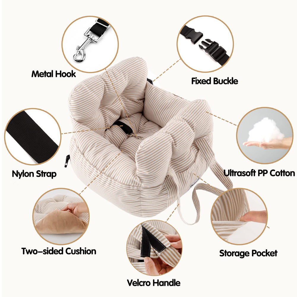 Petnex dog car seat side-pockets offer convenient storage on trips.