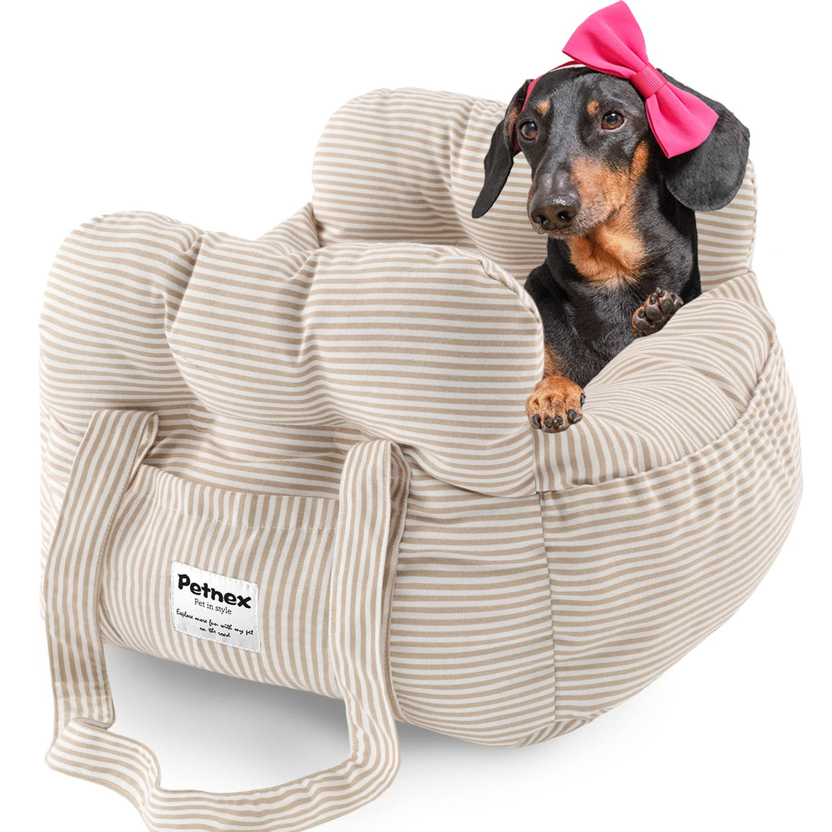 Petnex dog car seat installed-seat on car seat for safe rides.