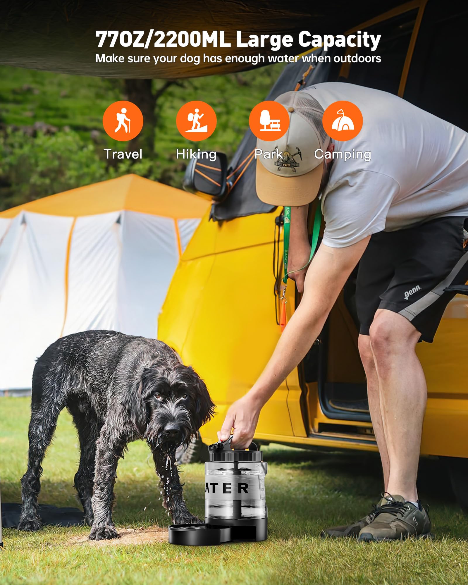 PETNF 77oz capacity window helps monitor hydration during long hikes.
