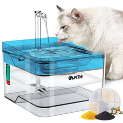 PETNF blue water fountain front view demonstrates compact, multi-pet hydration