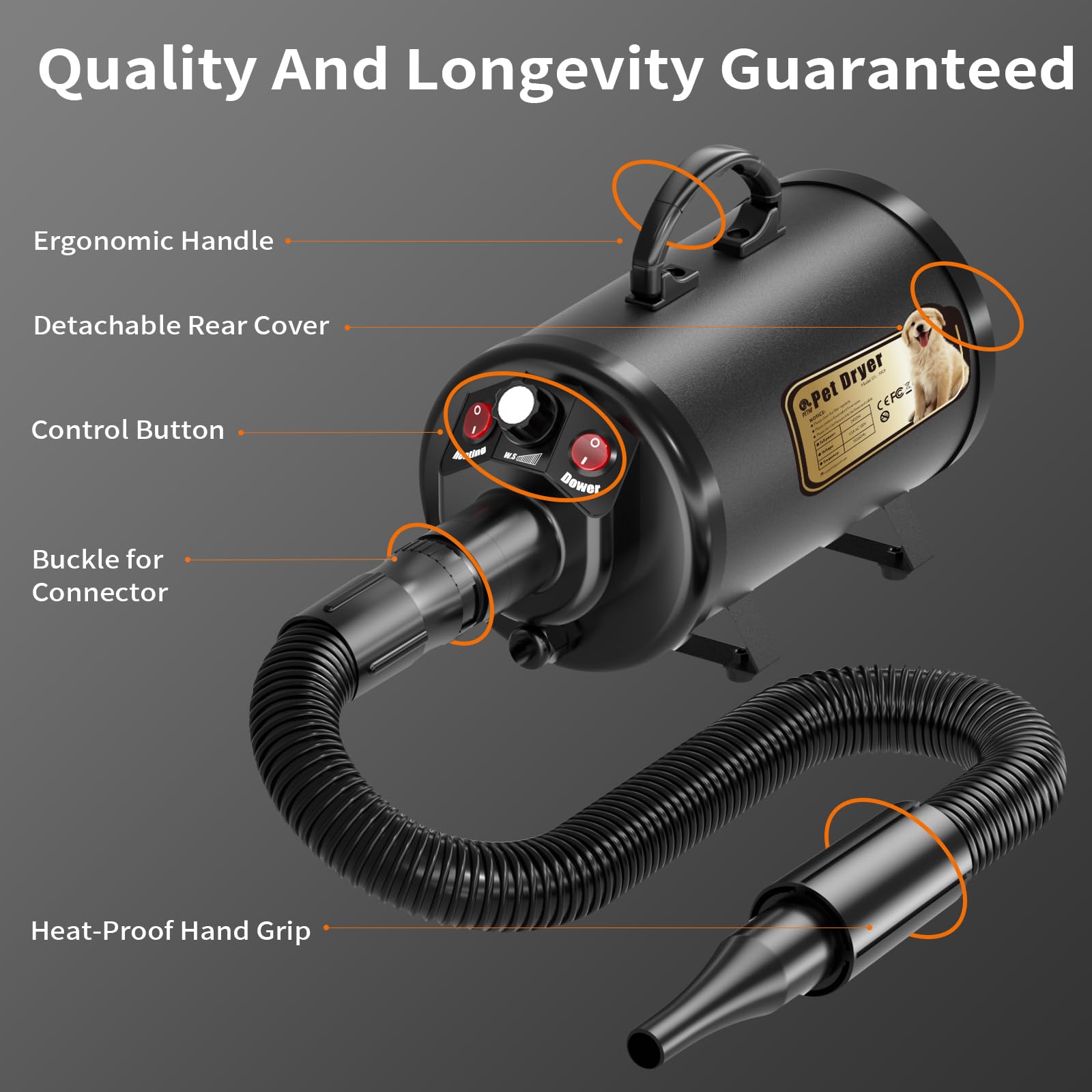PETNF dog dryer 73-inch hose offers flexible reach