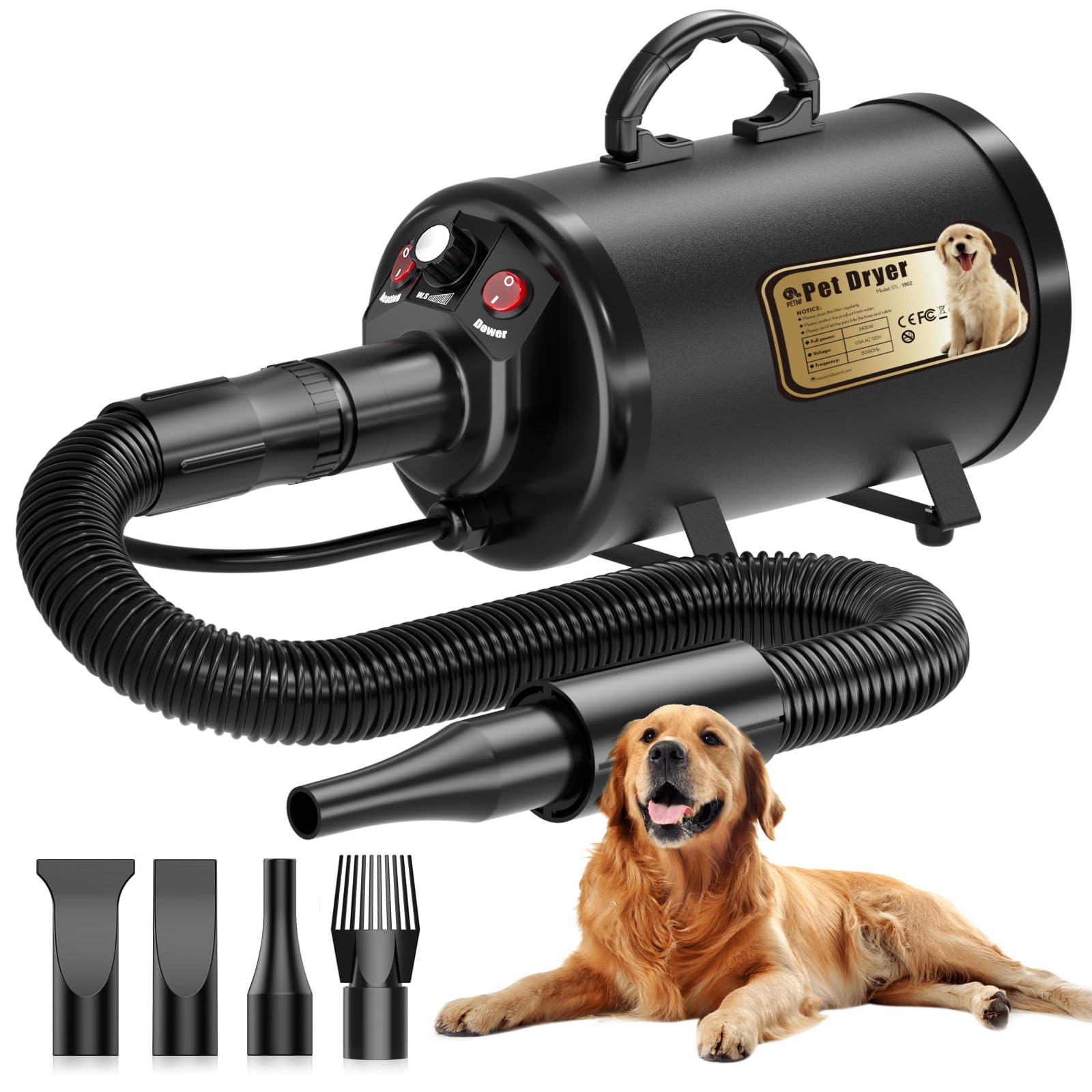 PETNF dog dryer with four nozzles enabling versatile grooming