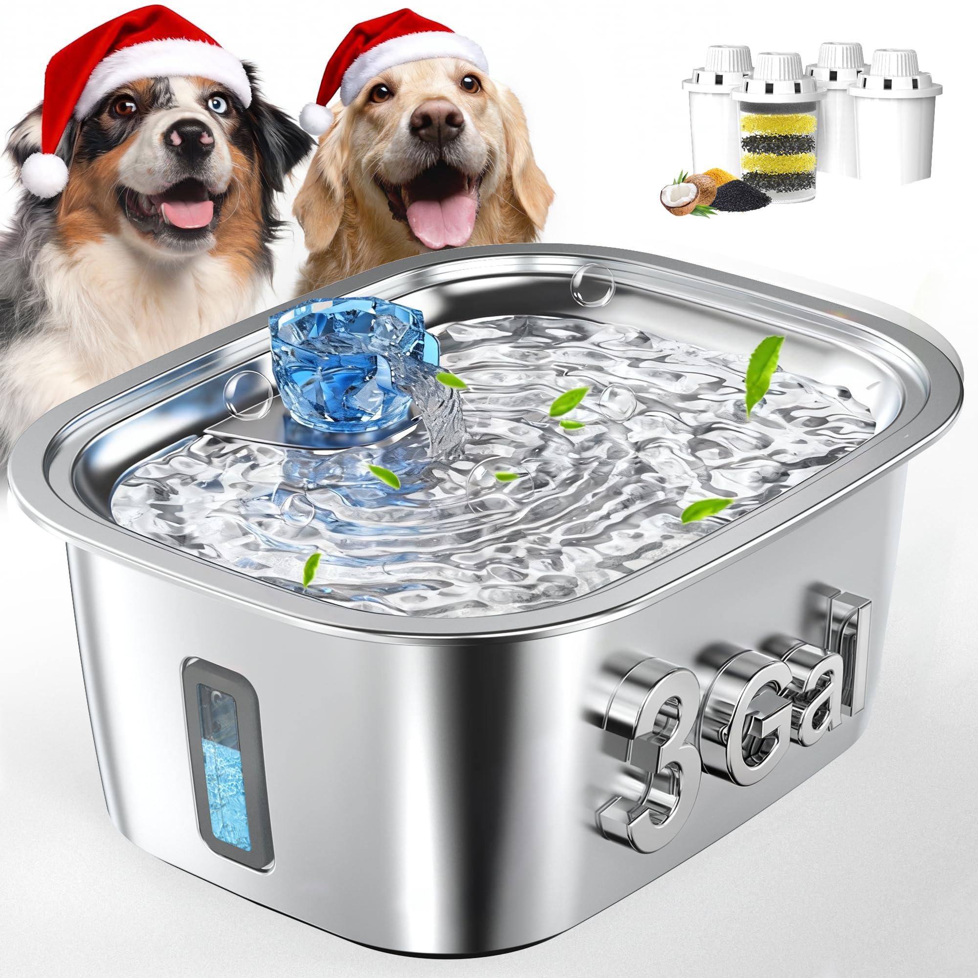 PETNF dog water fountain with visible water level window for easy hydration monitoring