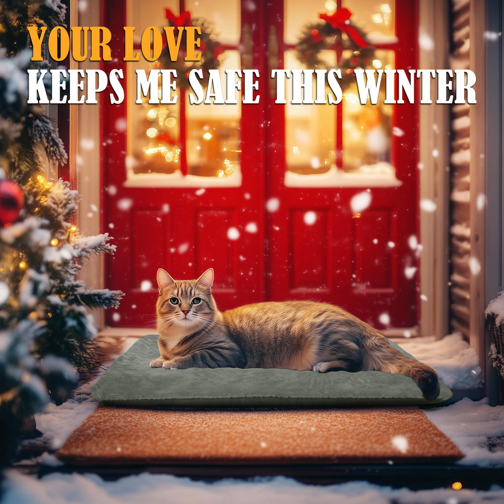 PETNF outdoor heating pad placed in a kennel demonstrates cozy warmth for a pet