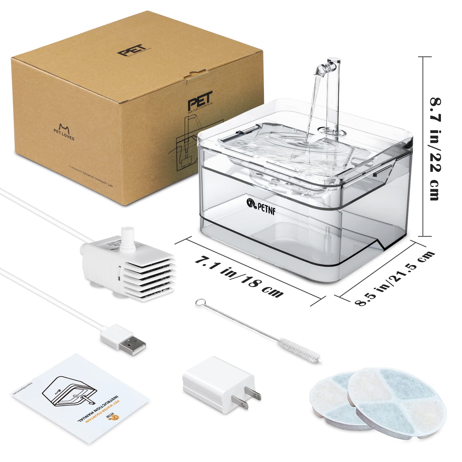 PETNF transparent fountain design blends with home decor while encouraging hydration.