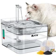 PETNF Transparent Water Fountain front view showcases large capacity and clean design for pets.