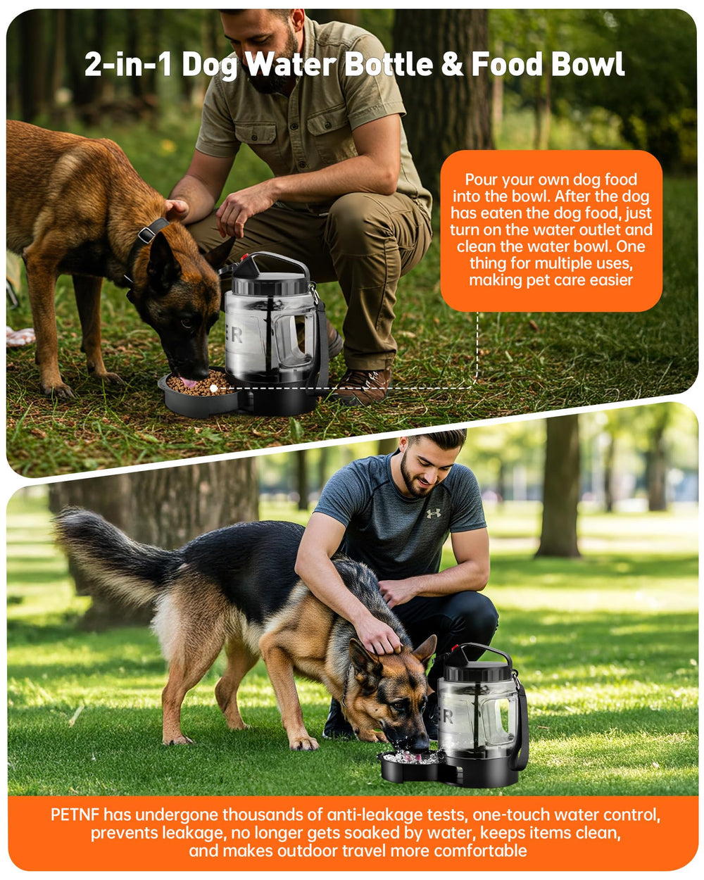 PETNF two-in-one dispenser and bowl simplifies packing for travel.