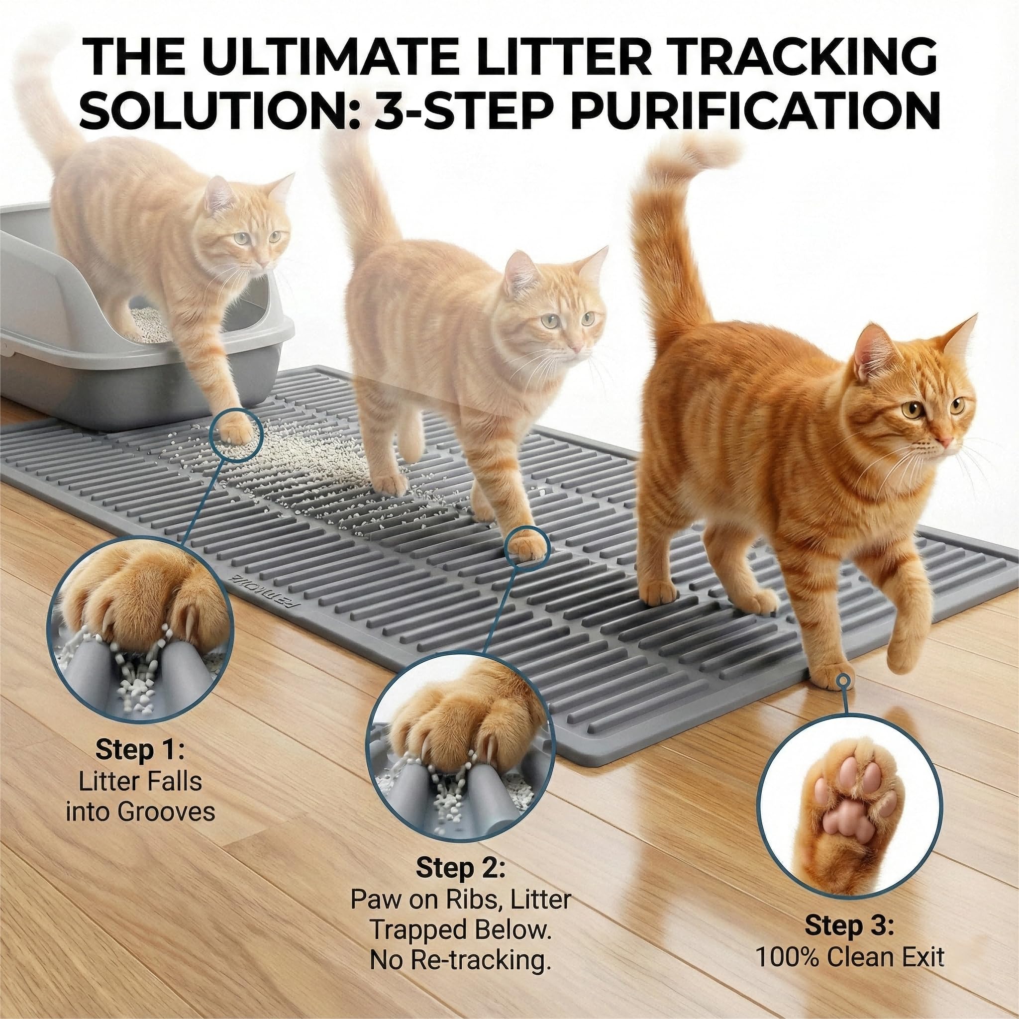 PetNova large cat litter mat pour-back design recycles trapped litter.