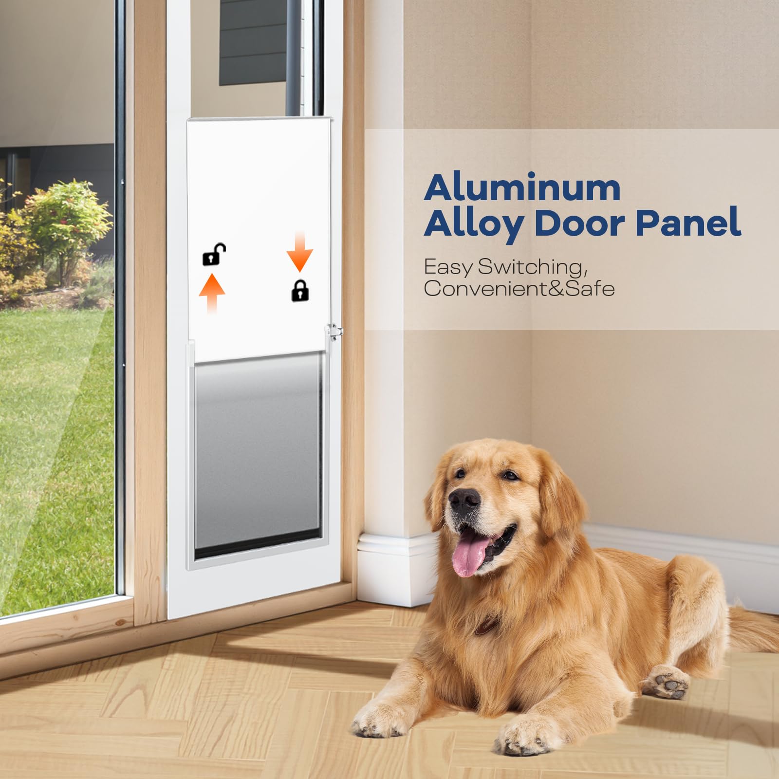 Petoasis dog door in-use scene with a large dog demonstrates easy access.