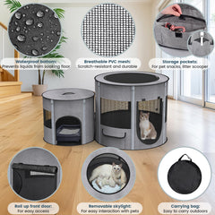 PETOCAT 3-in-1 playpen-tunnel setup enhances resting and play areas