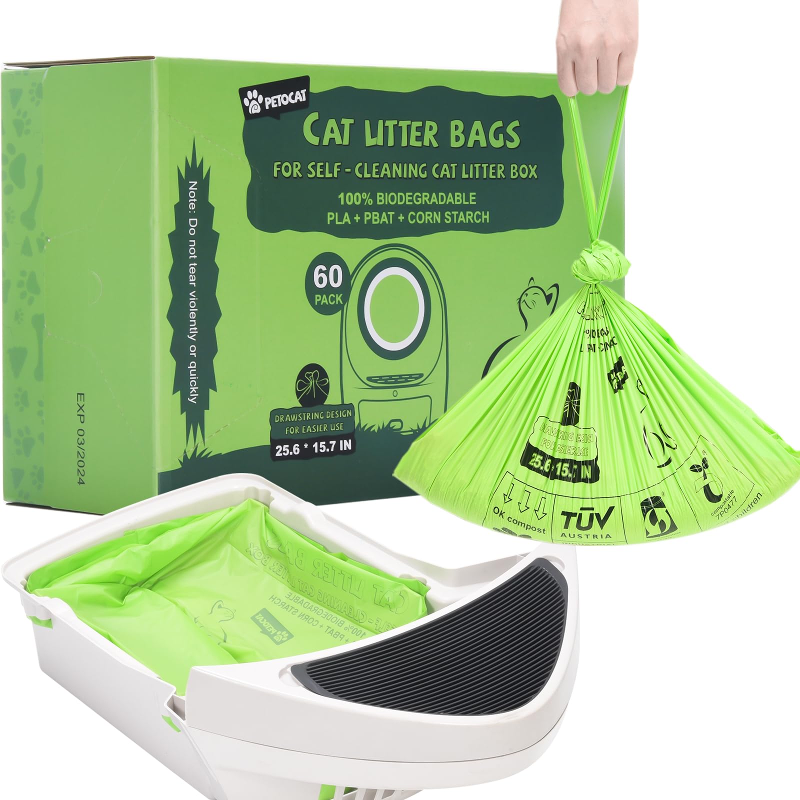 PETOCAT biodegradable litter bag roll - eco-friendly waste bags for tidy litter disposal.