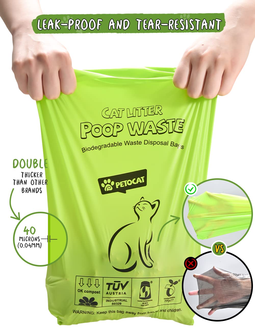 PETOCAT cat litter bags odor-proof design helps reduce smells.