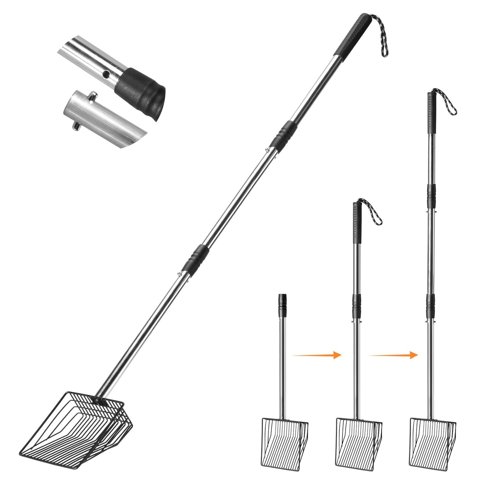 PETOCAT cat litter scoop extended-handle for comfortable standing use.