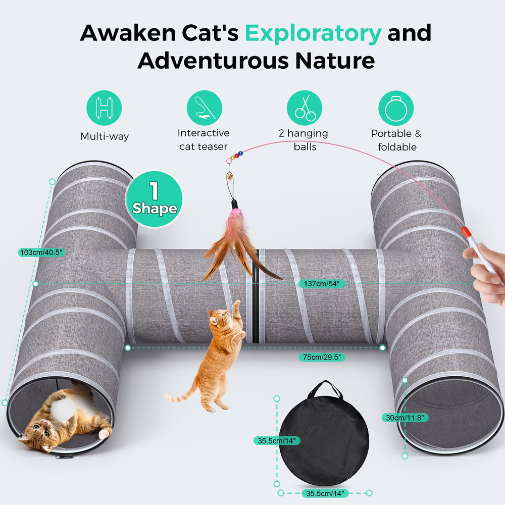 PETOCAT cat tunnel 4-way plush balls provide engaging play distractions for curious cats