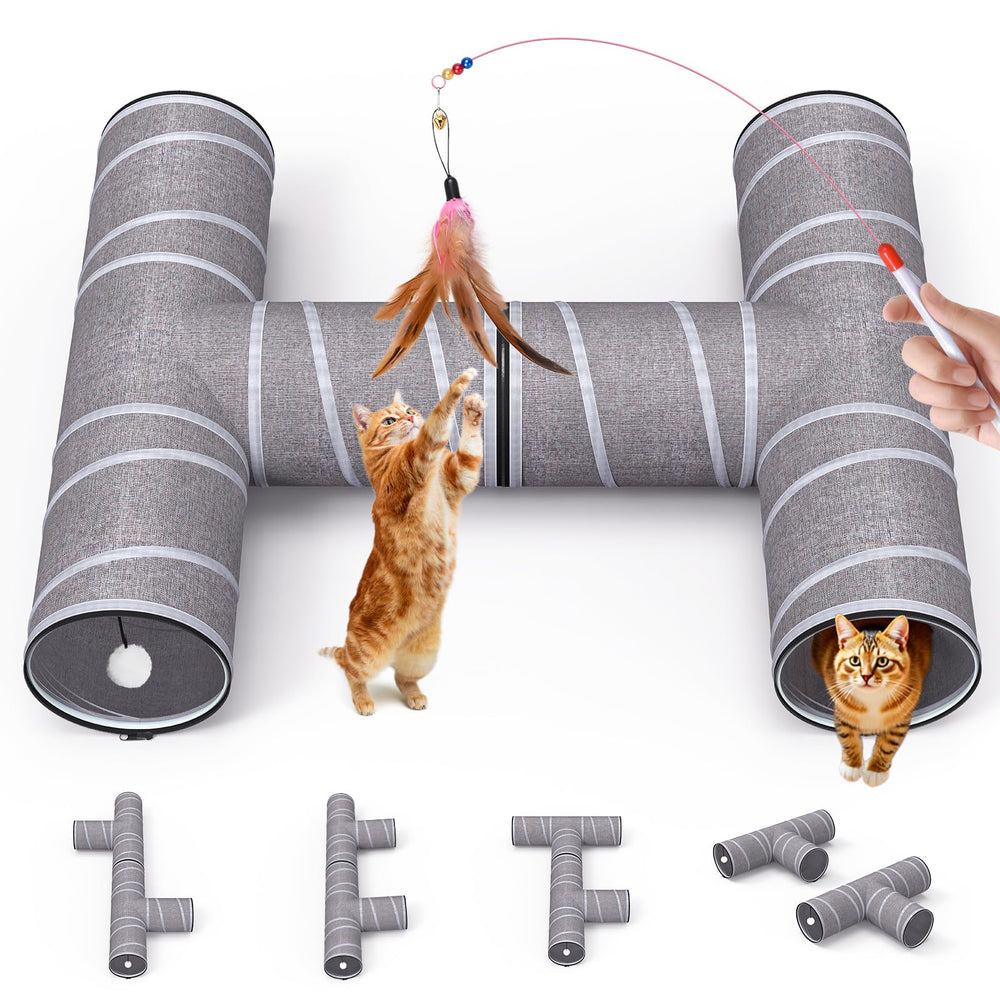 PETOCAT cat tunnel 4-way with teaser wand promotes interactive bonding during play