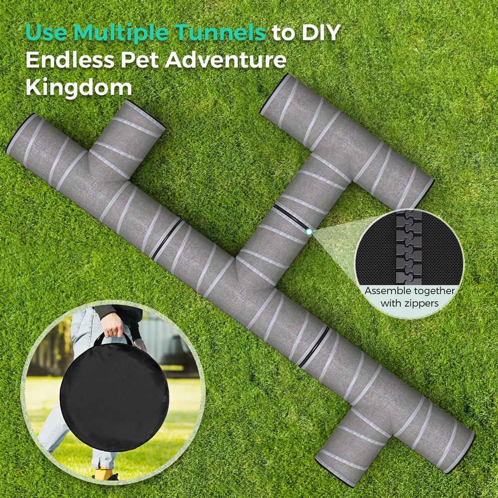 PETOCAT cat tunnel 4-way zipper-connection enables expandable maze layouts
