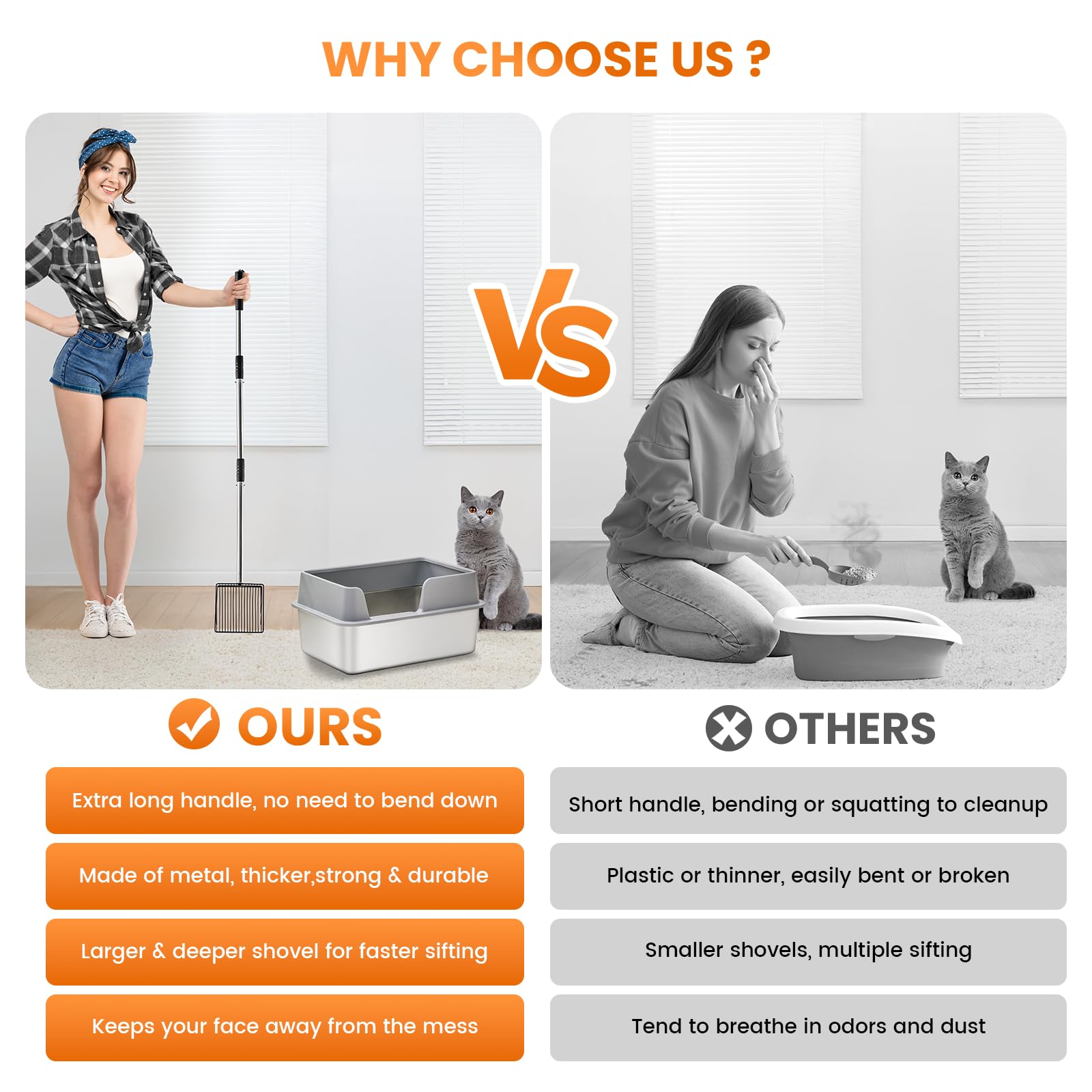 PETOCAT deep, wide scoop design helps hold more waste and reach corners.