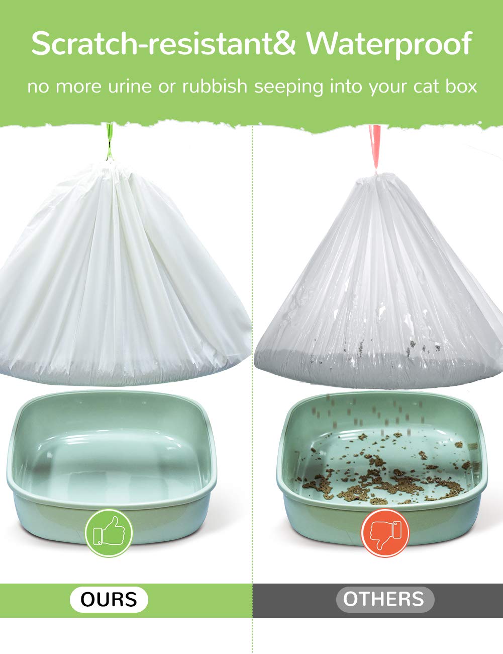 PETOCAT drawstring-litter-bag close-up shows easy-to-use handles.