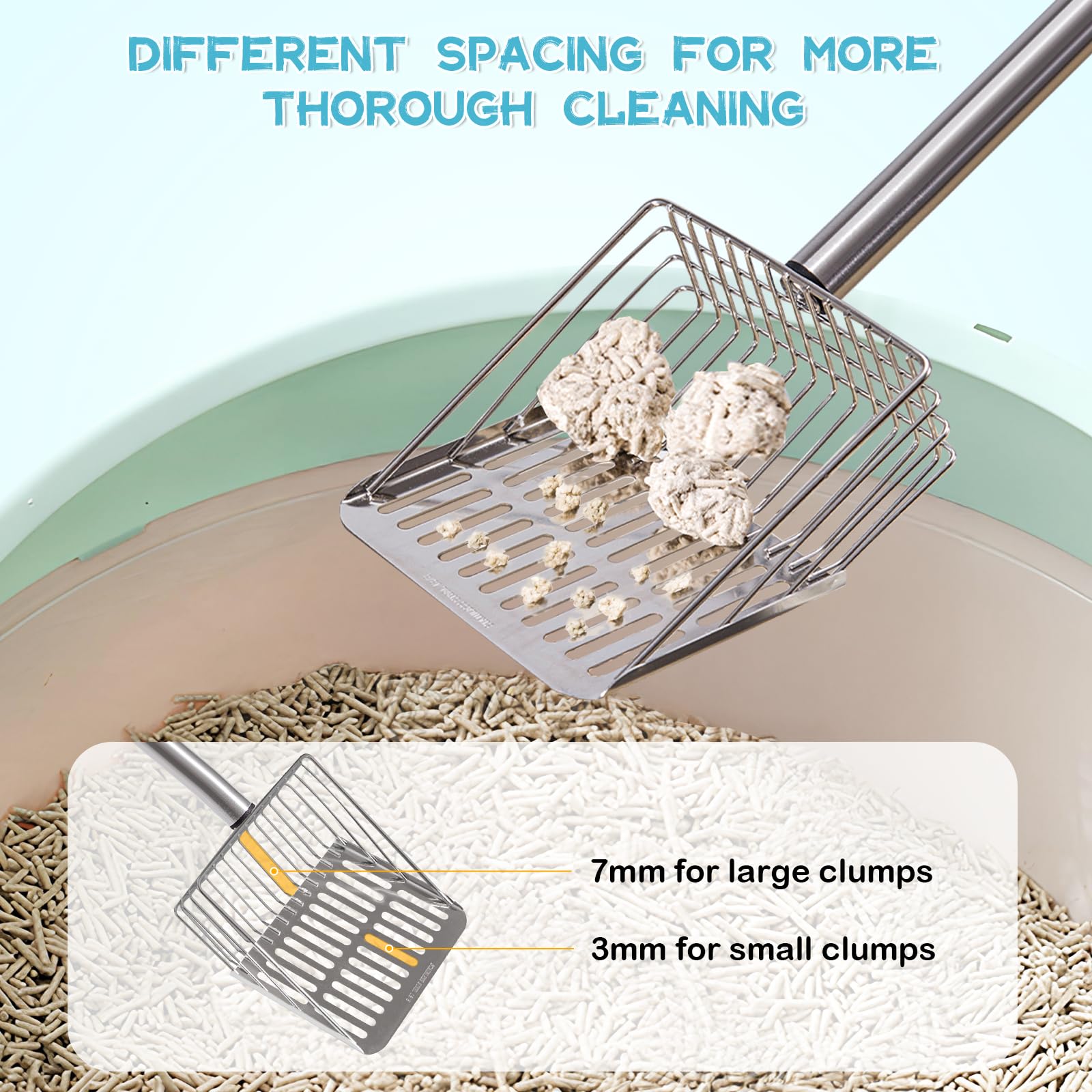 PETOCAT long-handle-litter-scoop enables hygienic cleaning without bending.