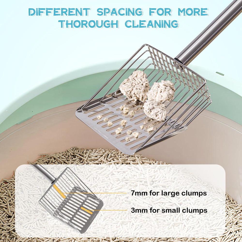 PETOCAT long-handle-litter-scoop enables hygienic cleaning without bending.