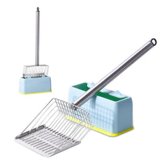 PETOCAT metal cat litter scoop stainless steel with long-handle for deep box cleaning.