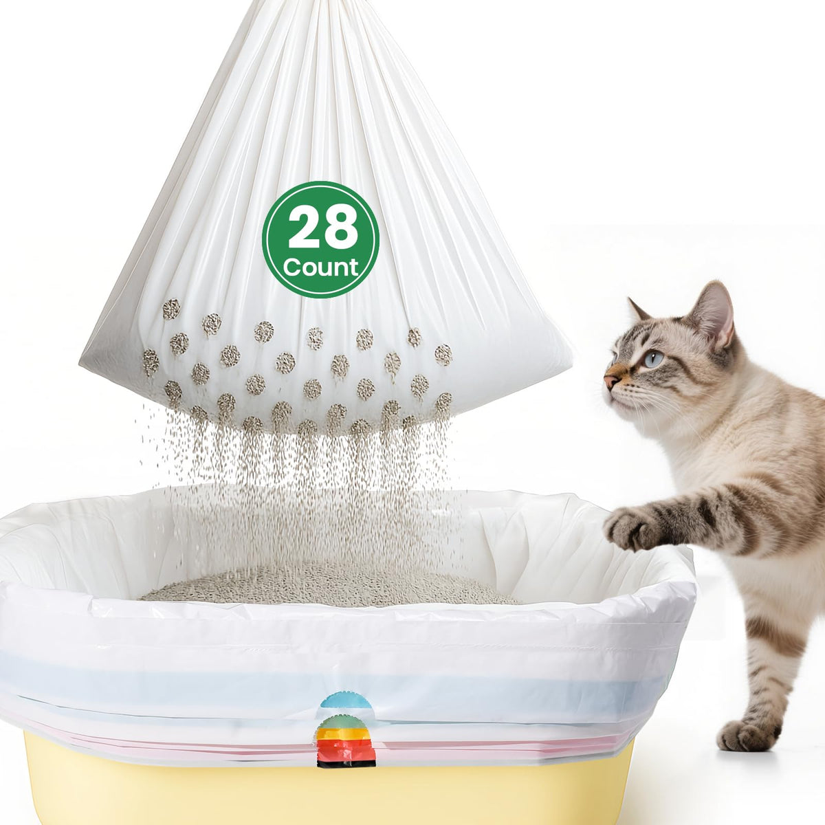 PETOCAT sifting litter bag close-up shows precision holes for easy filtration and quicker cleanup at home.