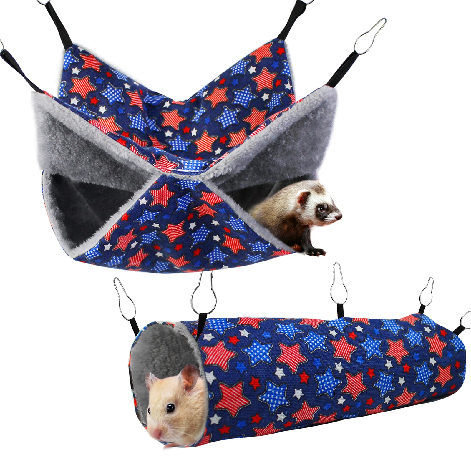 Petonfun ferret rat hammock blue star setup for comfy rest and exploration.