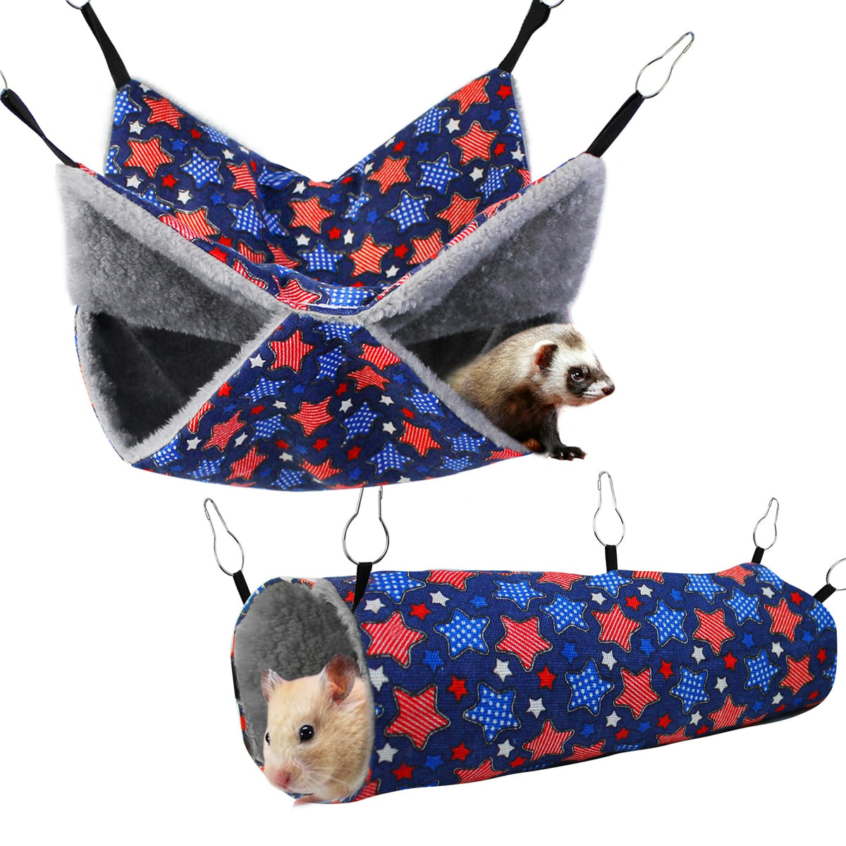 Petonfun ferret rat hammock blue star setup for comfy rest and exploration.
