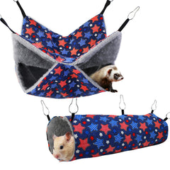 Petonfun ferret rat hammock blue star setup for comfy rest and exploration.