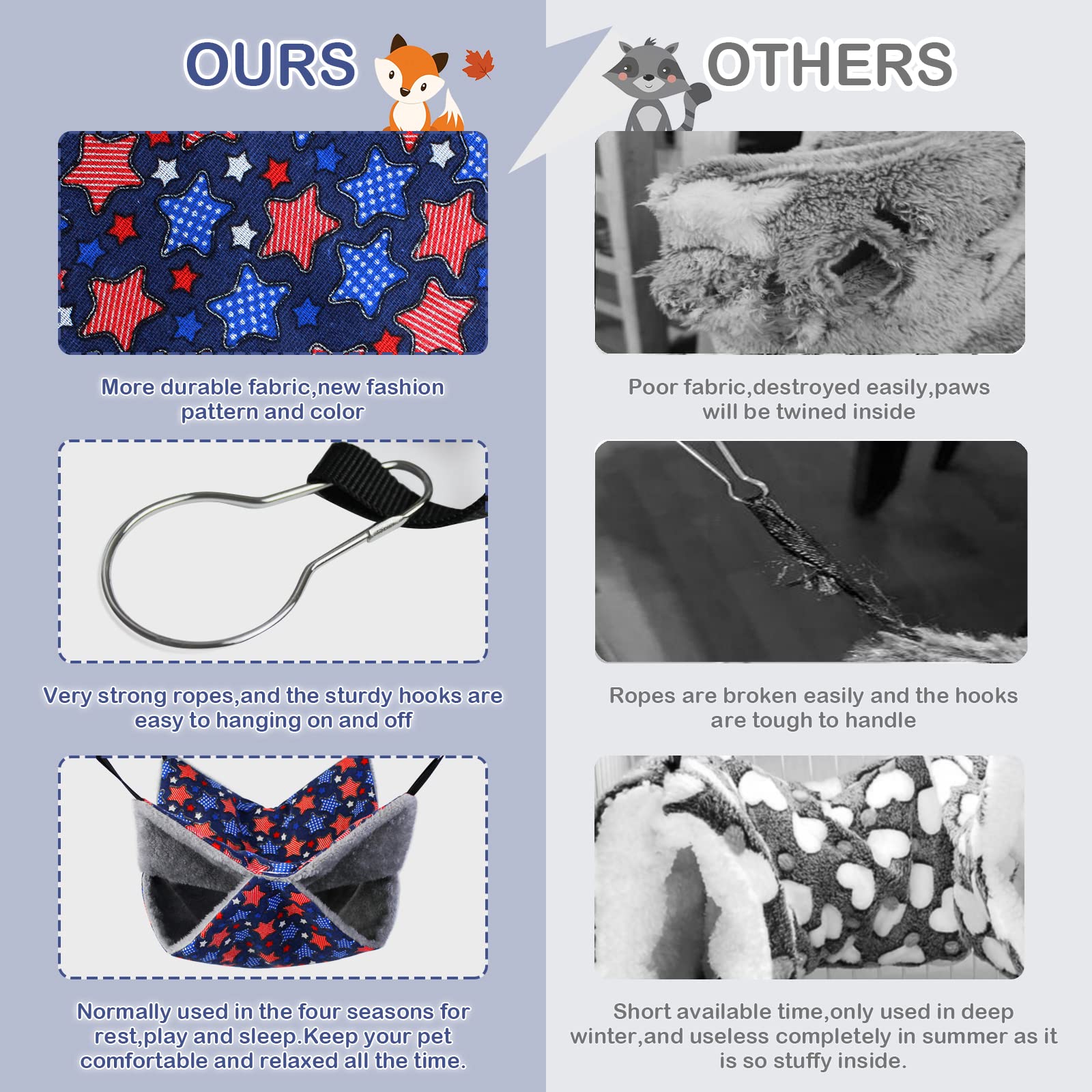 Petonfun sturdy hooks and ropes ensure stable hanging in cages.