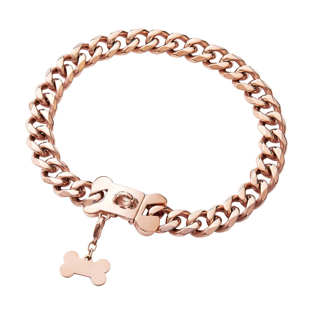 Petoo rose gold collar worn on small dog showing hip hop style and comfort